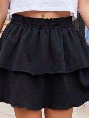 NWT Hem & Thread Black Tiered Mini Skirt with Smocked Waistband and Raw Hem